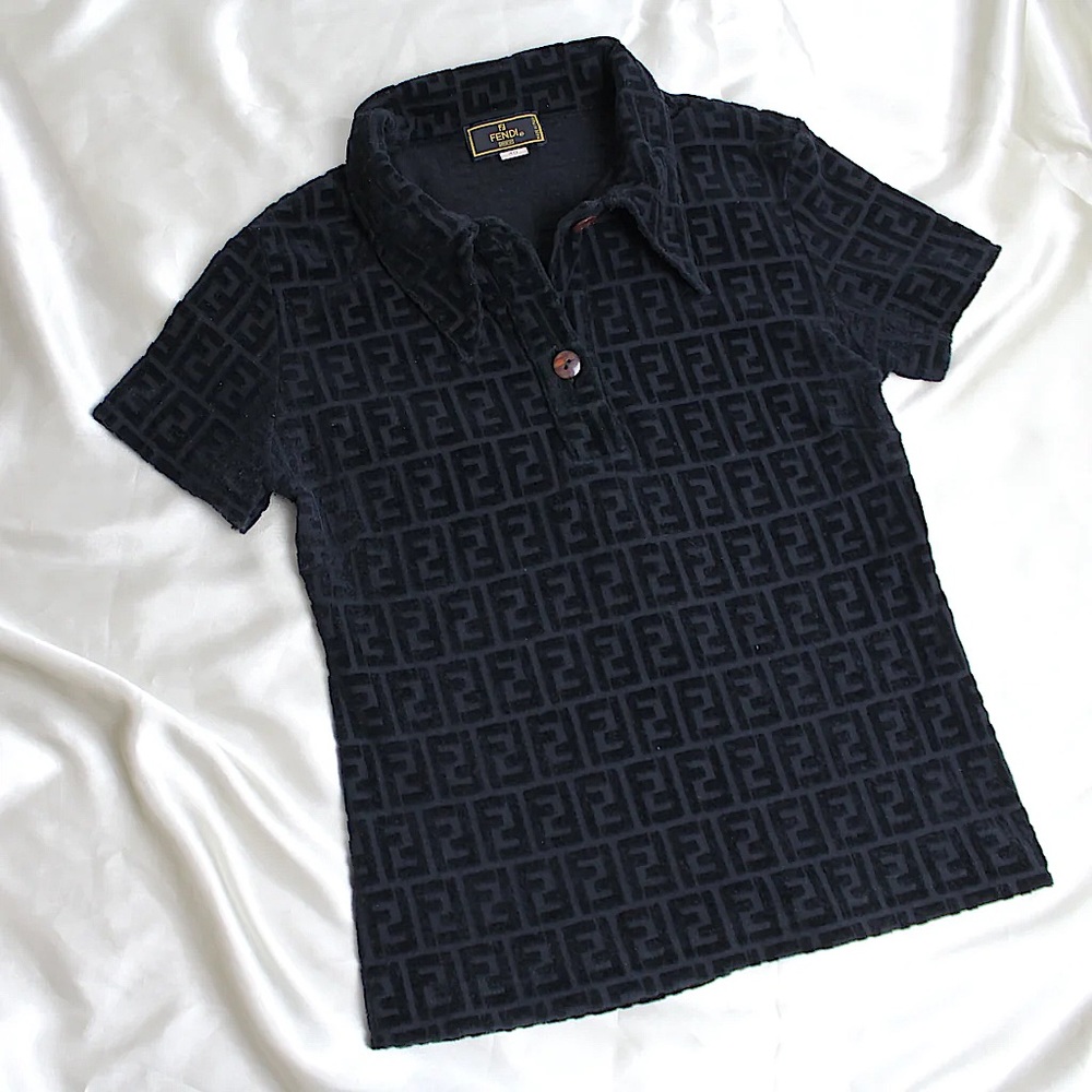 ♥️ Vintage Fendi Maglia Zucca Polo Crop Top Black